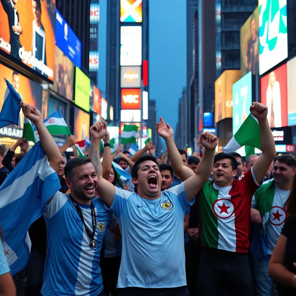 Argentinos y argelinos se enfrentan en times square antes del mundial 2026
